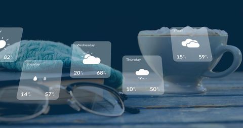 Weather forecasting concept with coffee and accessories