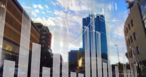 Financial Graphs Overlaid on Modern Cityscape for Business Analysis - Download Free Stock Images Pikwizard.com