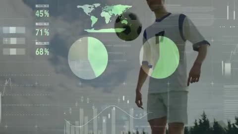 Soccer Player Analyzing Global Game Statistics in School Setting