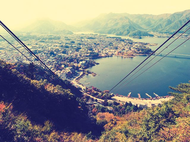 Aerial View from Cable Car Overlooking Large Lake and Surrounding Town - Download Free Stock Photos Pikwizard.com