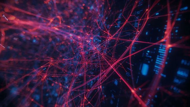 Futuristic 3d network visualization red lines in cyber space