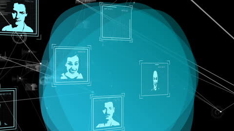 Digital Network with Faces and Blue Sphere