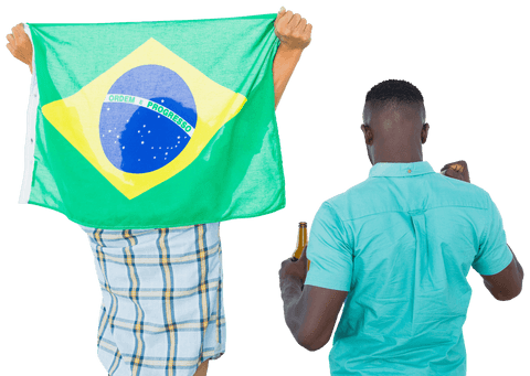 Brazilian Fans Celebrating with Transparent National Flag