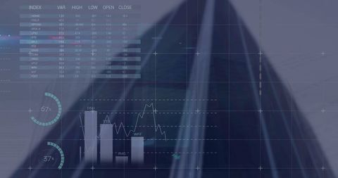 Financial Data Overlay on Urban Skyscraper