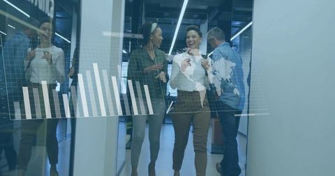 Business Professionals Analyzing Data in Futuristic Workspace