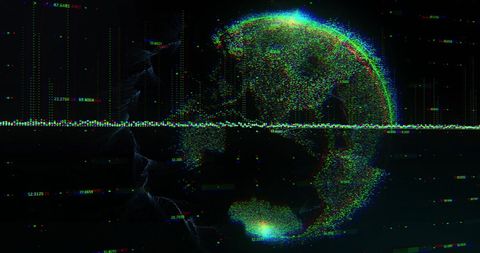 Digital interface pinnacle with globe in cyberspace