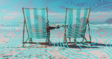 Relaxing beach deck chairs with artistic contour overlay design