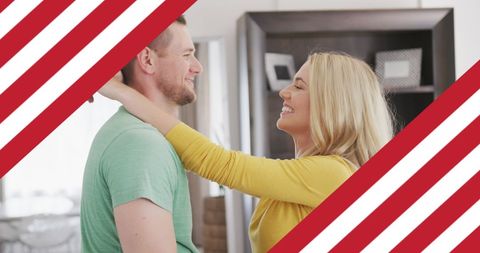 Happy Couple Embracing with USA Flag Frame