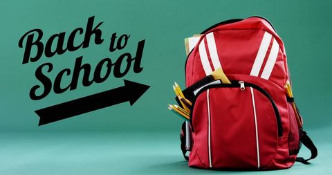 Back to School Concept with Red Backpack on Green Background - Download Free Stock Images Pikwizard.com