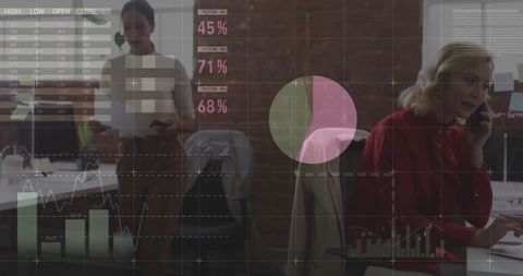 People Working with Digital Interface Data Visualization