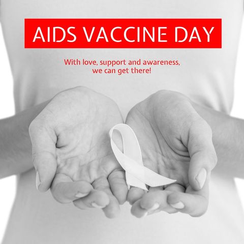AIDS Vaccine Day Awareness with Hands Holding White Ribbon - Download Free Stock Templates Pikwizard.com