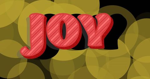 Vibrant 3d joy text with festive golden circles on dark background