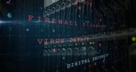 Cyber Security Warnings on Digital Display Over Servers - Download Free Stock Images Pikwizard.com