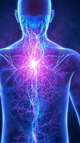 Pulsing neural core sending electric signals through spinal network vertical video HD
