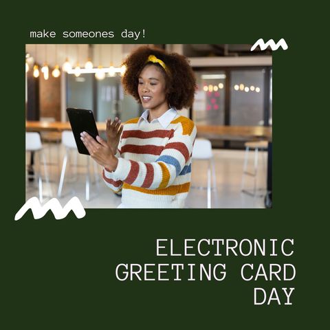 celebrating electronic greeting card day with smiling woman - Download Free Stock Templates Pikwizard.com