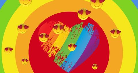 Colorful Heart with Heart-Eyed Emojis Celebrating Pride