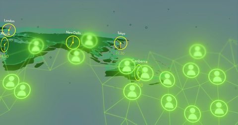 Global Digital Communication Network with Time Zone Overlay - Download Free Stock Images Pikwizard.com