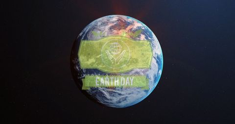 Earth day celebration with rotating globe and eco-friendly banner