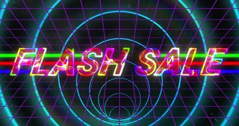 Neon Flash Sale Banner with Abstract Digital Grid - Download Free Stock Images Pikwizard.com