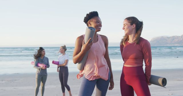 Group of Women Enjoying Yoga on Beach at Sunset - Download Free Stock Images Pikwizard.com