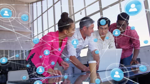 Diverse Team Connecting with Digital Network Interface