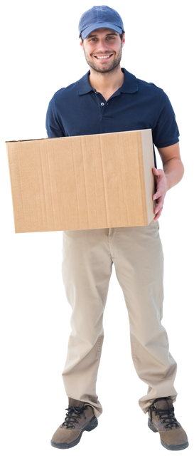 Transparent Image of Cheerful Delivery Man Holding Box - Download Free Stock Videos Pikwizard.com