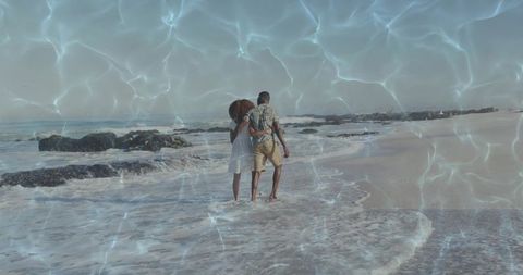 Romantic Walk Barefoot Along Seashore with Rocky Landscape