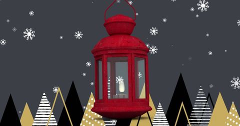 Festive Red Lantern with Snowflakes over Christmas Trees - Download Free Stock Images Pikwizard.com