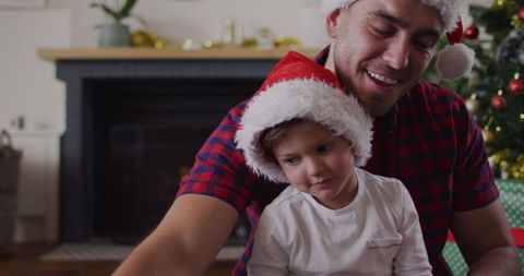 Father and Son Celebrating Cozy Christmas Time Together
