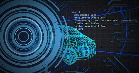 Futuristic Wireframe Car and Digital Interface Concept