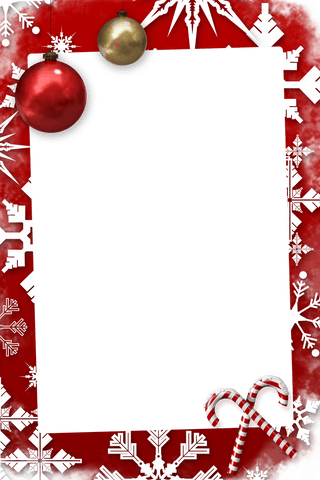 Festive christmas frame with baubles and snowflakes on transparent background