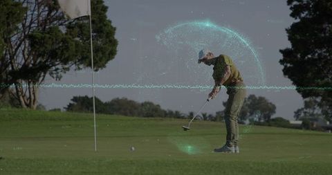 Golfer Perfecting Putt on Sunny Putting Green