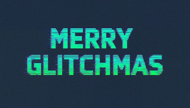 Merry glitchmas neon rgb glitch typography holiday greeting distorted retro-futuristic text
