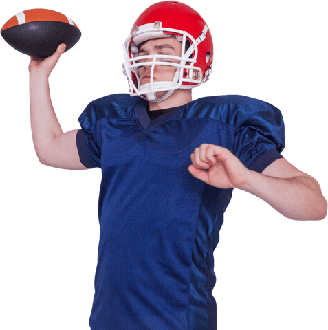 American football player throwing ball with transparent background