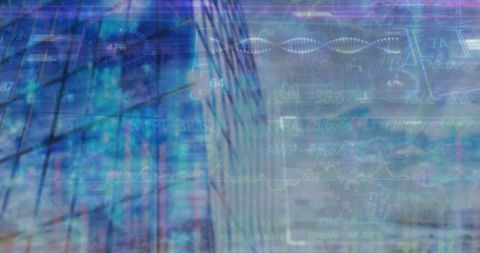 Reflective Skyscraper with Financial Data Overlay in Futuristic Design