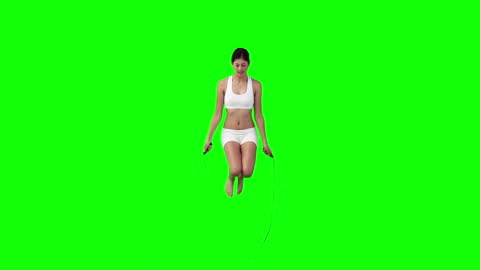 Woman Skipping Rope with Green Screen Background