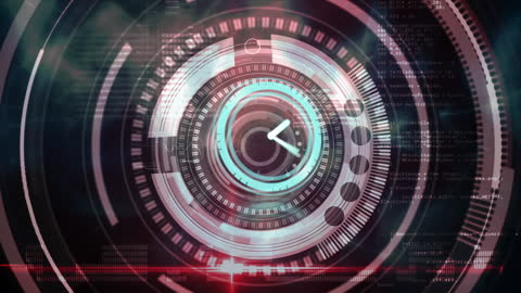 Futuristic Digital Clock Interface with Data Processing Overlay