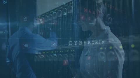 Technical Team Securing Data in Server Room Concept