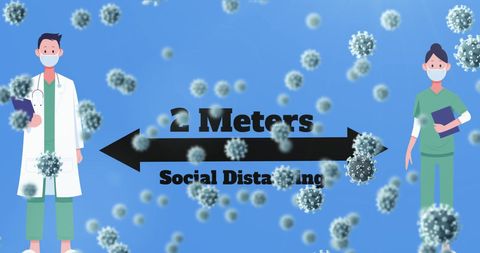 Social Distancing Concept with 3D Coronavirus and Medical Professionals
