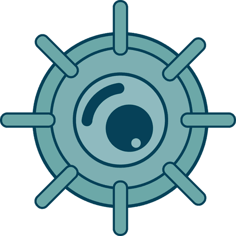 Futuristic microbe icon with spokes on transparent background