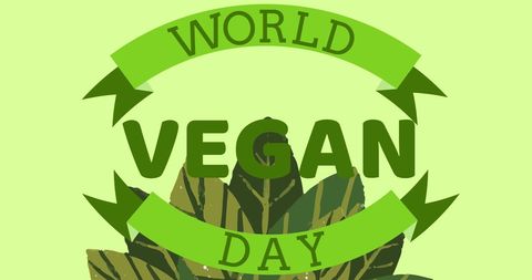 World Vegan Day Celebration Graphic with Green Leaves