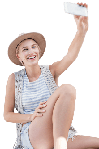 Smiling Woman Taking Selfie Transparent Background