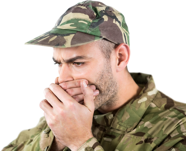 Military Officer Covering Mouth in Thought Transparent PNG - Download Free Stock Videos Pikwizard.com