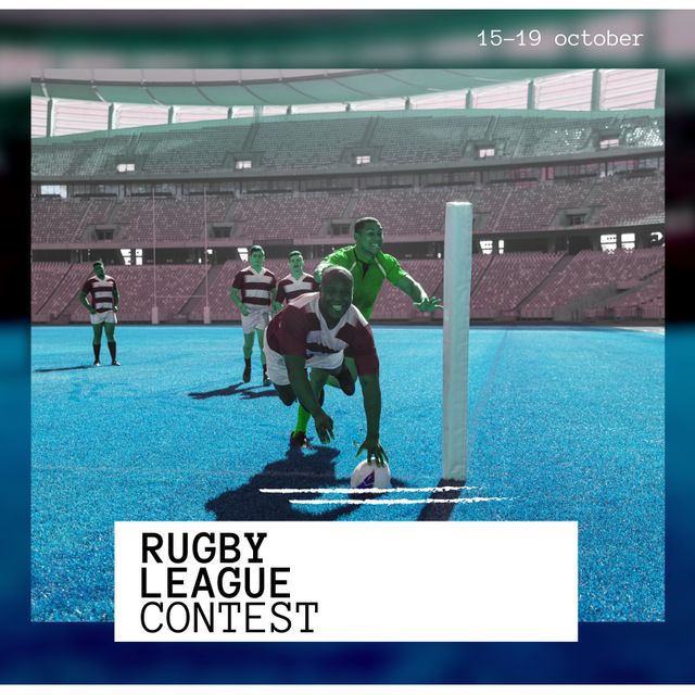 Rugby League Contest Advertisement with African American Players in Stadium - Download Free Stock Templates Pikwizard.com