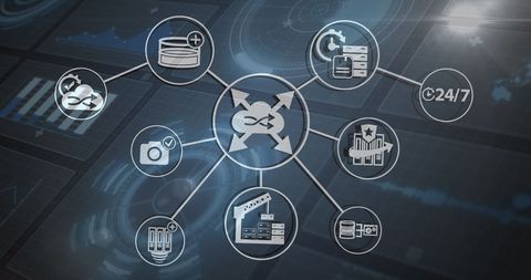 Futuristic Network Interface with Digital Icons and Data - Download Free Stock Images Pikwizard.com