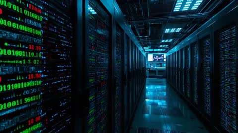 Server Room Journey Through Digital Infrastructure With Racks of LEDs