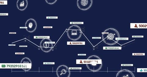 Realtime Network Analytics Dashboard Displaying Animated Data Nodes, Graph Trends and System Metrics