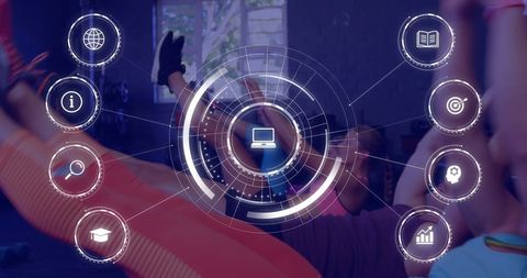 Woman exercising with futuristic digital interface