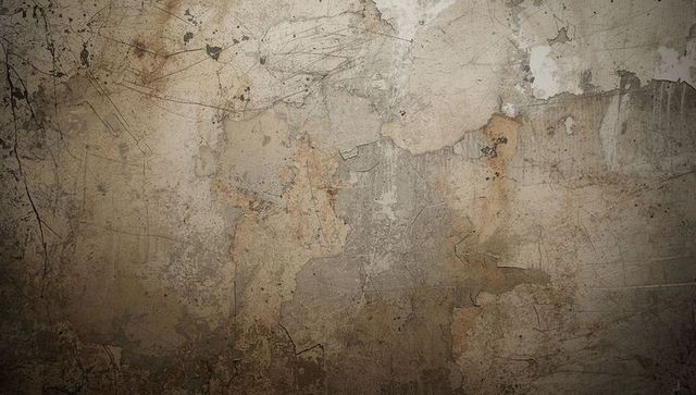 Peeling grunge plaster wall with cracks and rust