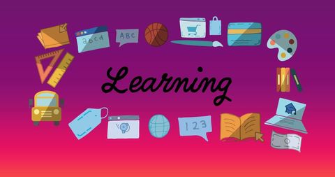 Educational Learning Icons on Vibrant Gradient Background - Download Free Stock Images Pikwizard.com
